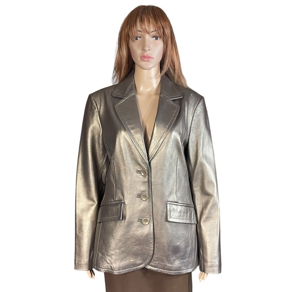 Worthington Metallic Gold Genuine Lambskin Leather Jacket SIze M